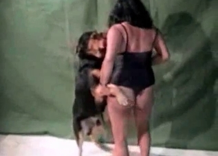Thick chick takes dog's big dick