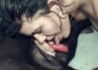 Tiny cock dog gets a blowjob from a chic chick