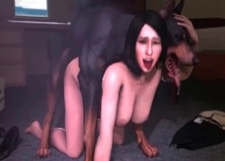 Cute Doberman dog fucking in 3D, with a brunette