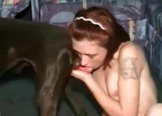 Dirty doggo seduced by a redheaded bombshell