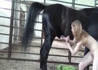 Pale Russian chick fucking a black horse