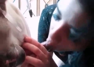 Dog destroying this chick's tight pussy on cam